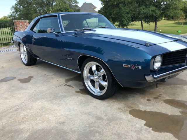 1969 Z28 Blue with Cadillac Pearl White Rally Stripes Chevrolet Camaro Coupe