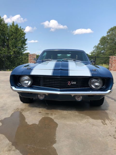 1969 Z28 Blue with Cadillac Pearl White Rally Stripes Chevrolet Camaro Coupe