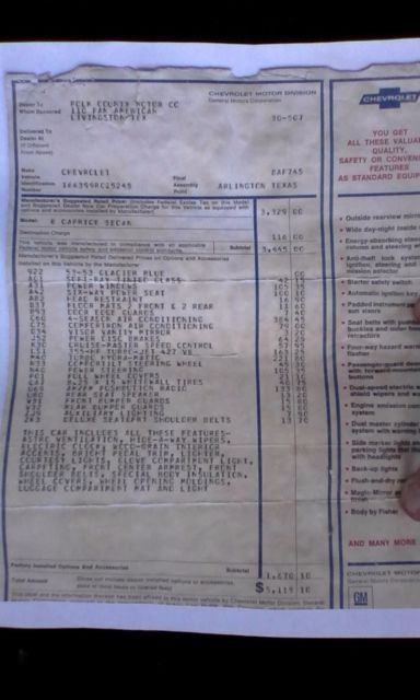 1969 GLACIER  BLUE Chevrolet Capriceold SPORT  HARDTOP