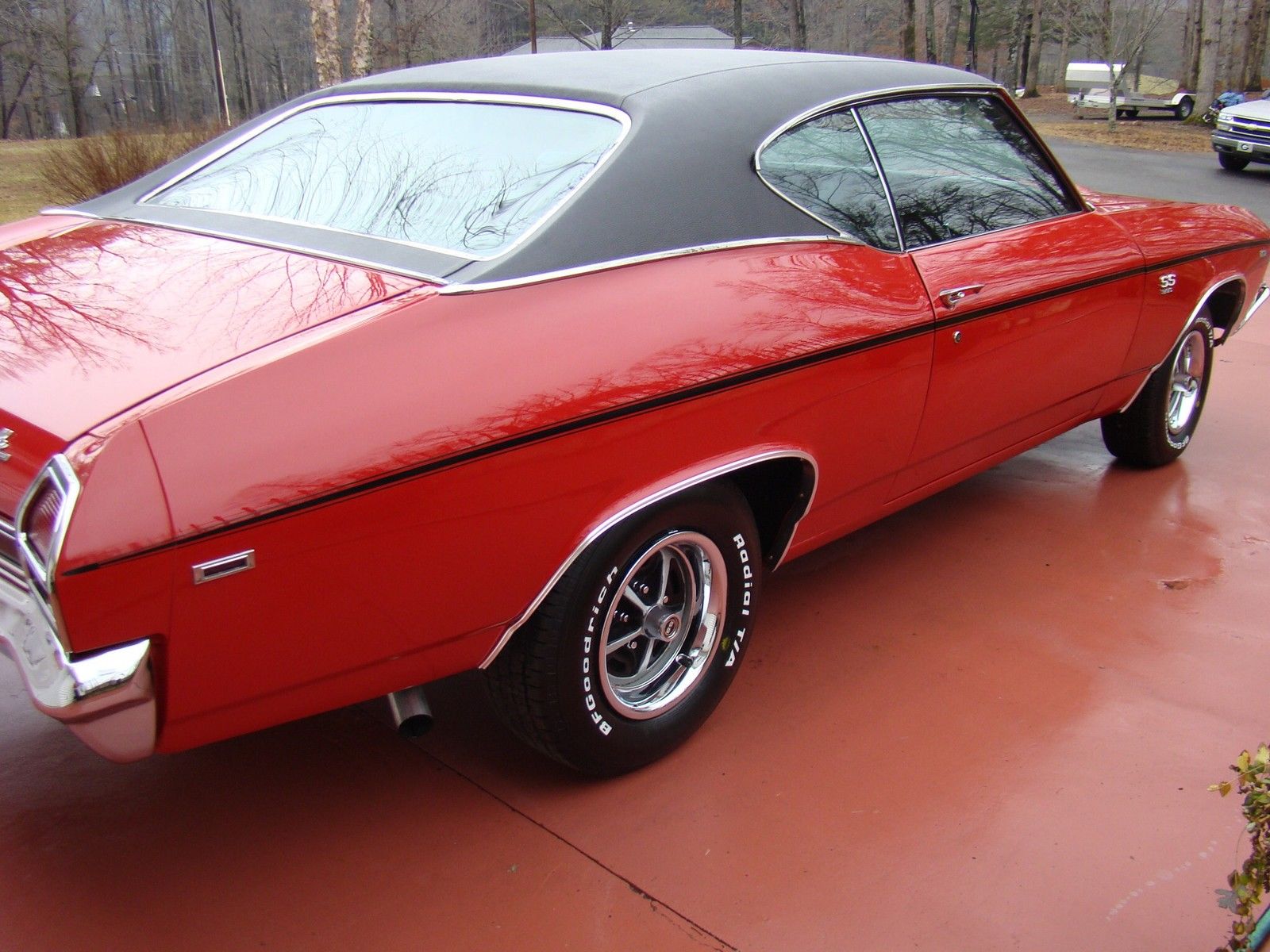 1969 red Chevrolet Chevelle 2 door coupe