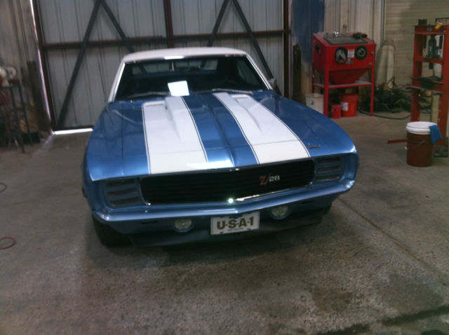 1969 Glacier Blue w/White Stripes & Vinyl Roof Chevrolet Camaro Coupe