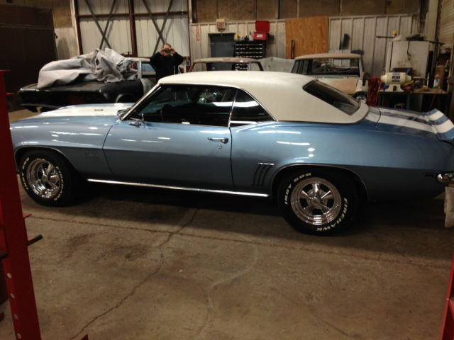 1969 Glacier Blue w/White Stripes & Vinyl Roof Chevrolet Camaro Coupe
