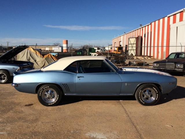 1969 Glacier Blue w/White Stripes & Vinyl Roof Chevrolet Camaro Coupe