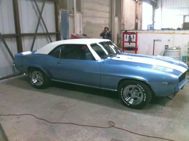 1969 Glacier Blue w/White Stripes & Vinyl Roof Chevrolet Camaro Coupe