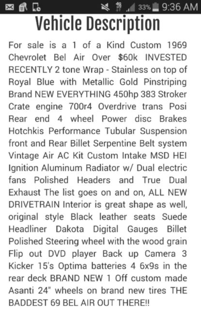 1969 Brushed Aluminum Top /Royal Blue Chevrolet Bel Air/150/210 Coupe