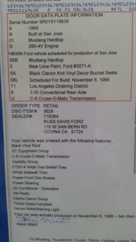 1969 Green Lime Ford Mustang Coupe