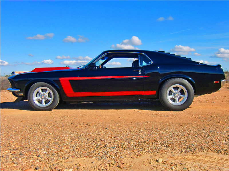 1969 Black w/ Combination  Red Boss Graphics Ford Mustang 2 door Fastback