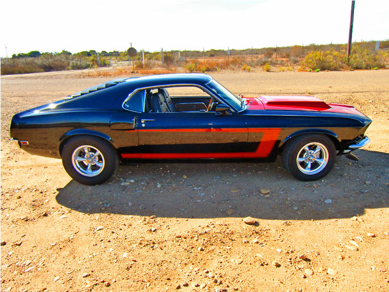 1969 Black w/ Combination  Red Boss Graphics Ford Mustang 2 door Fastback