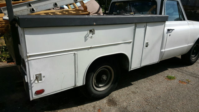 1969 white GMC pickup bed with side boxes