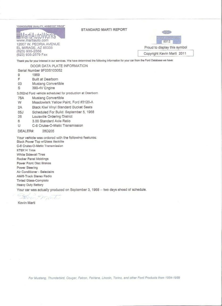 1969 Meadowlark Yellow Ford Mustang Convertible