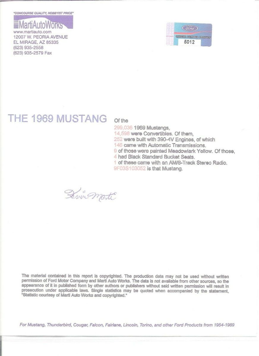 1969 Meadowlark Yellow Ford Mustang Convertible