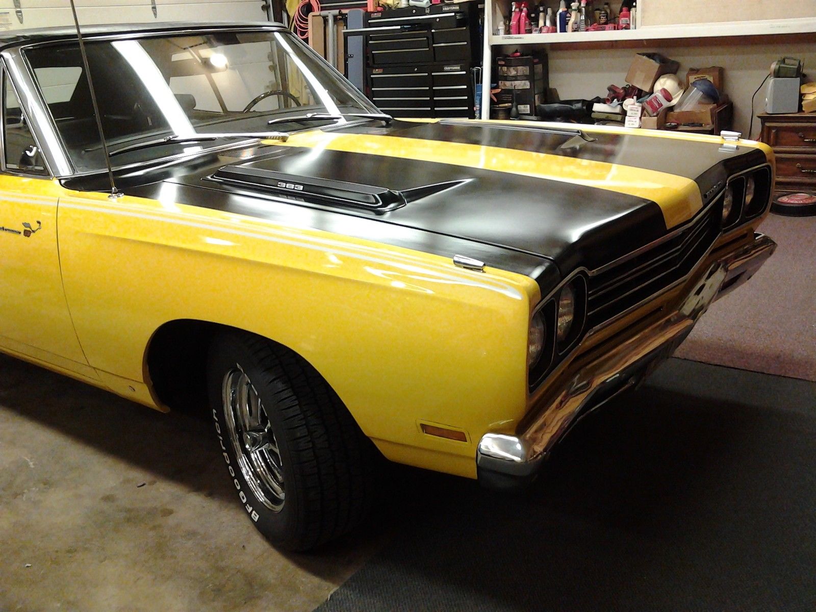 1969 Bahama Yellow Plymouth Road Runner 2 door converible