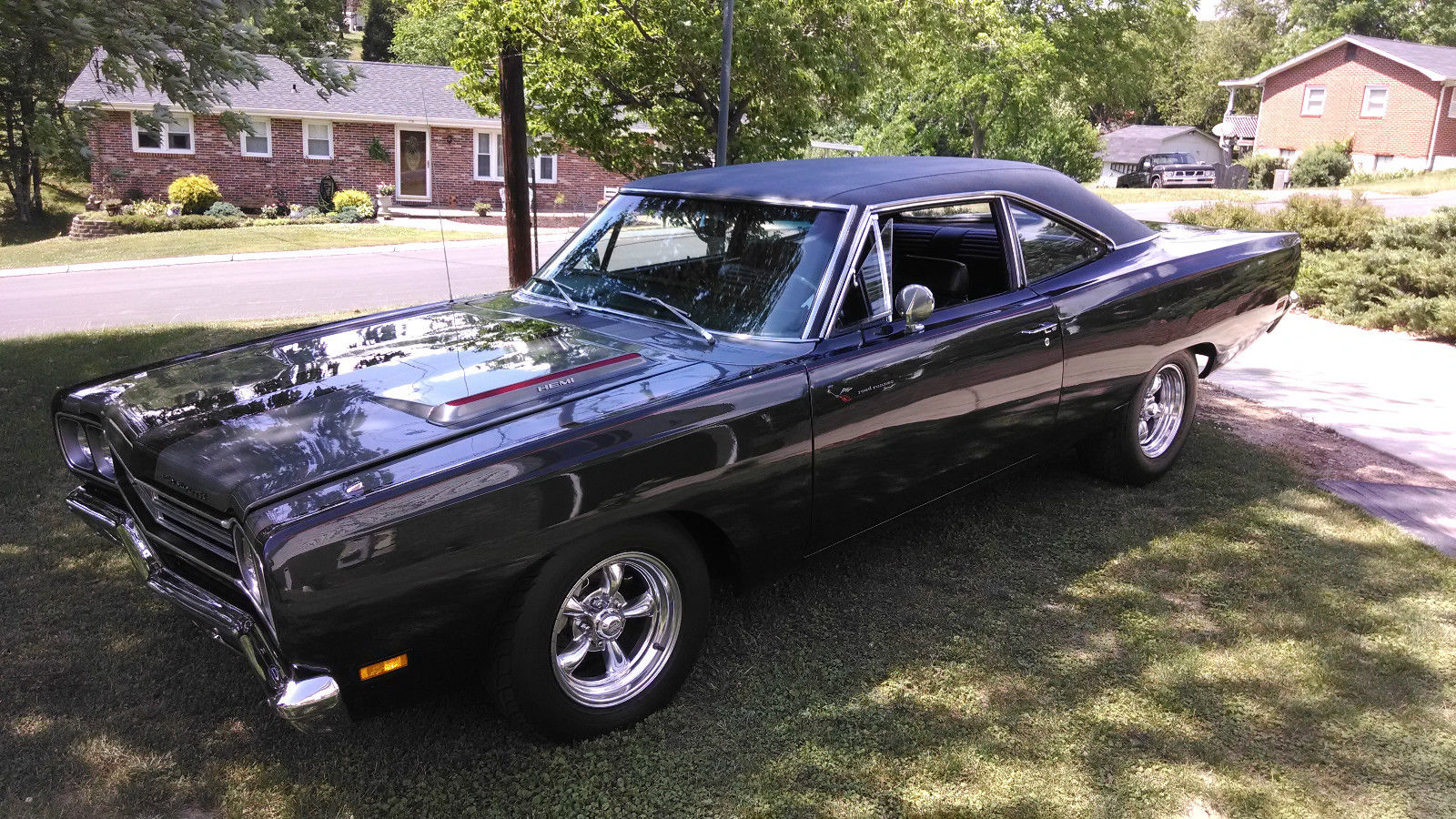 1969 Black and Gray Plymouth Road Runner post