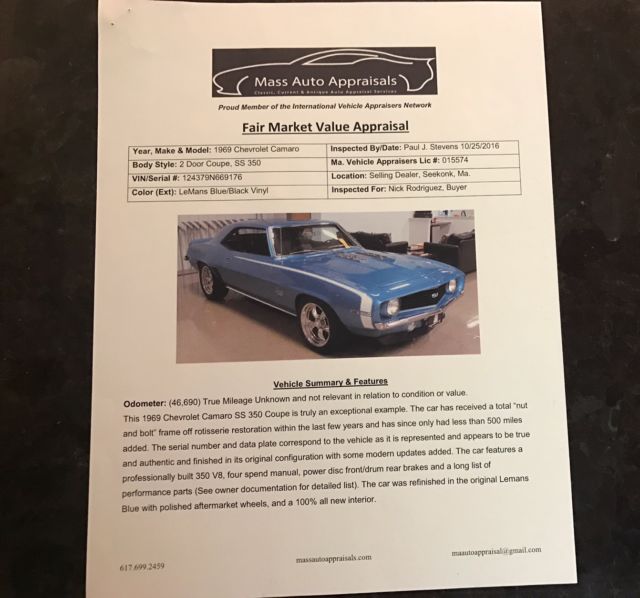 1969 Blue Chevrolet Camaro Coupe