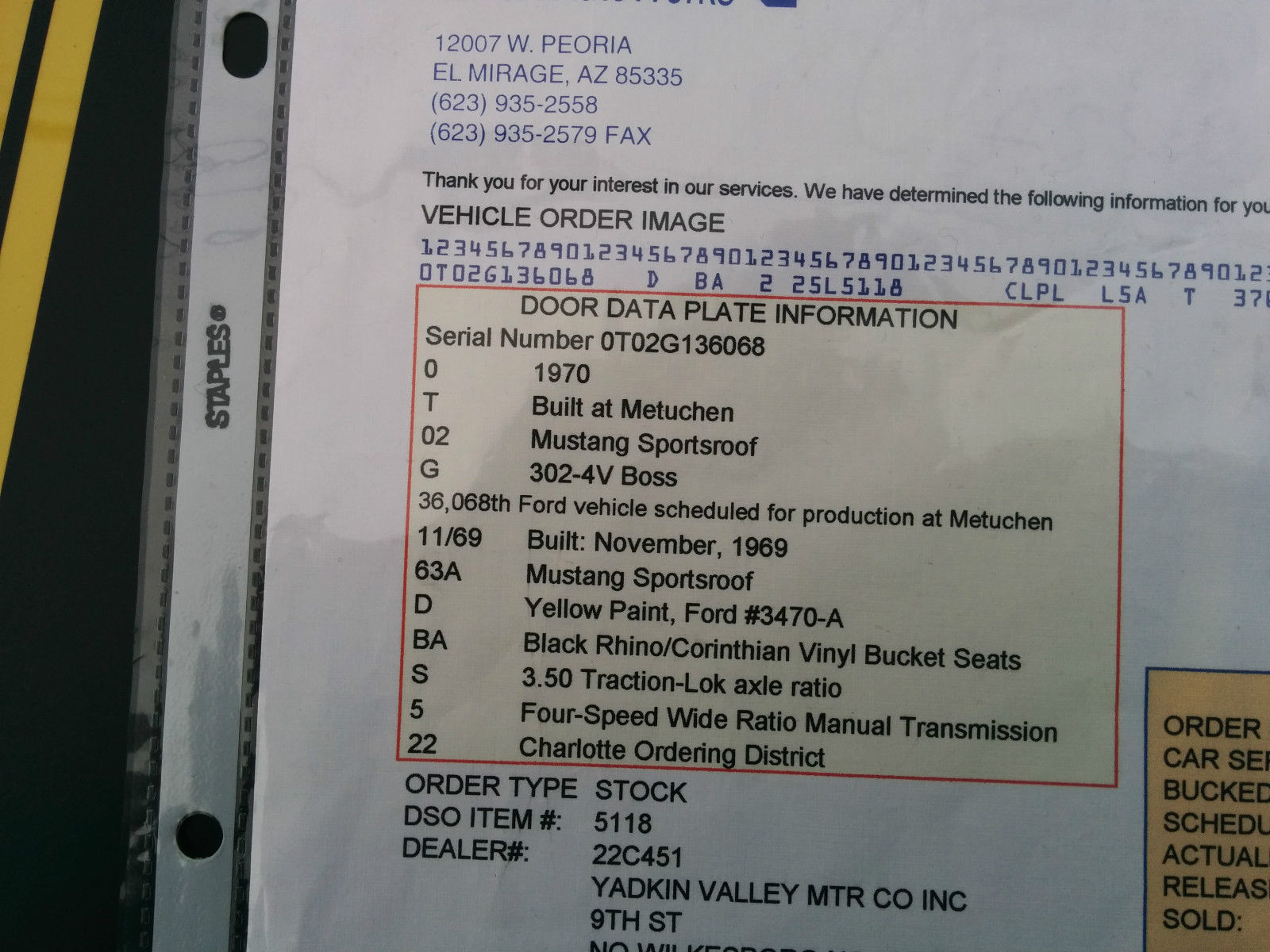 1970 Yellow Ford Mustang sportroof