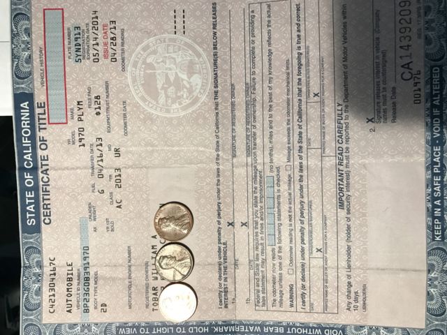 1970 LEMON TWIST Plymouth Barracuda Coupe