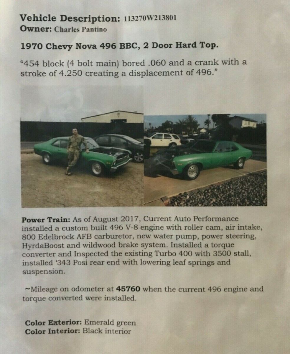 1970 Green Chevrolet Nova Coupe