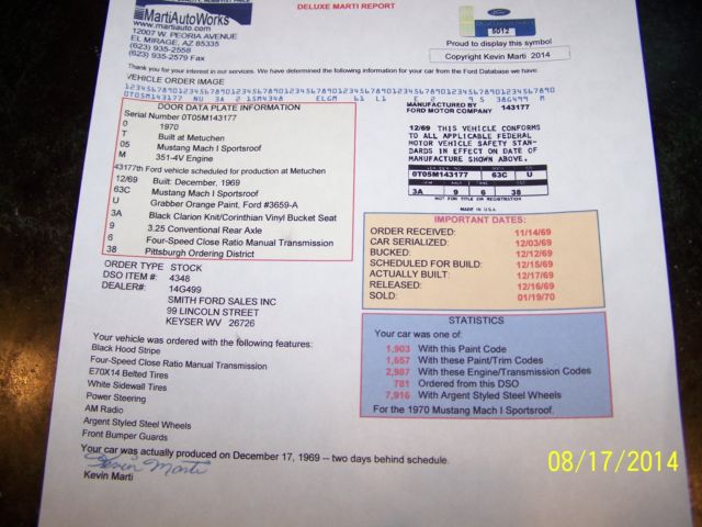 1970 GRABBER ORANGE Ford Mustang U/K