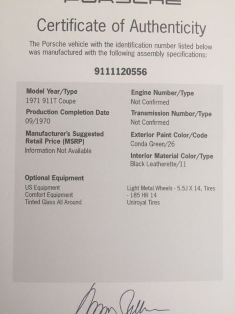 1971 Vonda green Porsche 911 Coupe