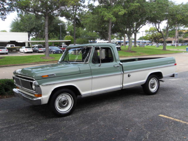 1970 Two Green and Cream Ford F-100 Pickup
