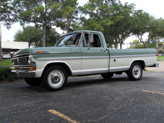 1970 Two Green and Cream Ford F-100 Pickup
