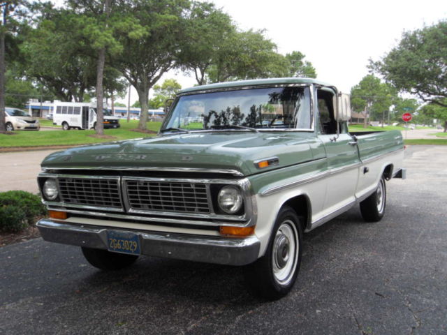 1970 Two Green and Cream Ford F-100 Pickup