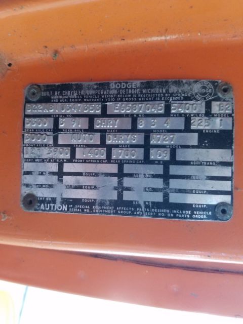 1971 Orange Dodge B200 Custom Cab and truck bed