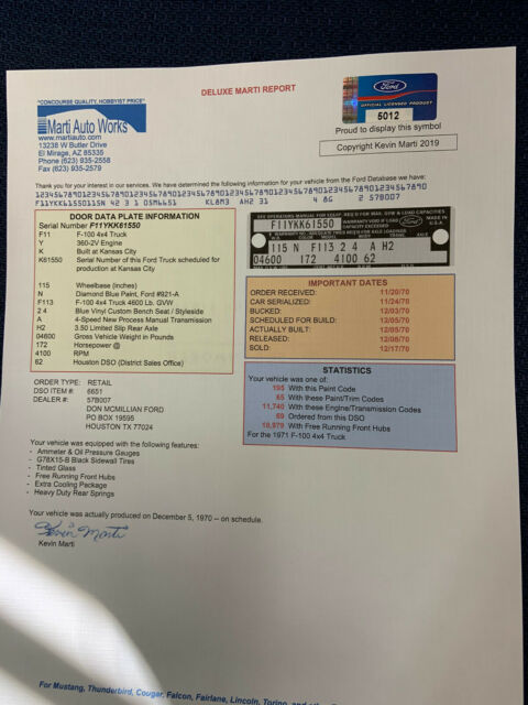 1971 Blue Ford F-100 Standard Cab Pickup