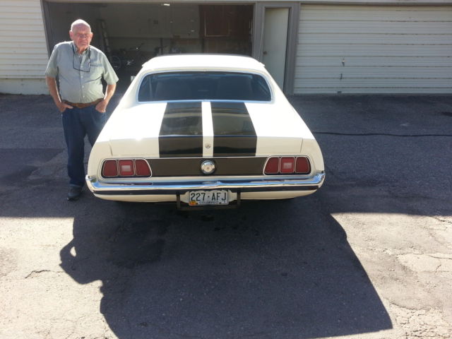 1971 Light tan or brown with racing strips on hood&trun Ford Mustang