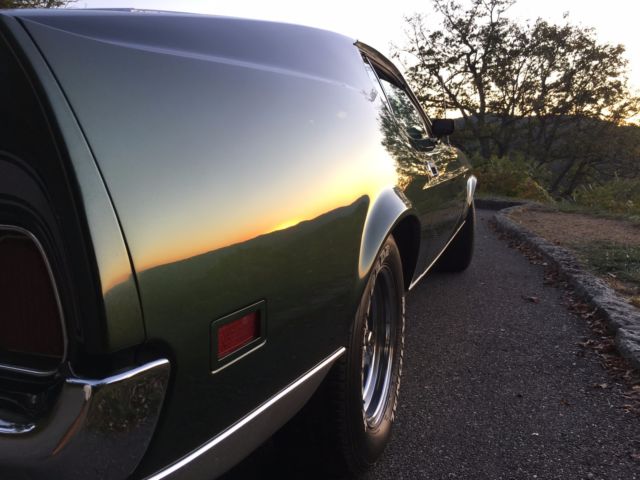 1971 green and silver Ford Mustang fastback