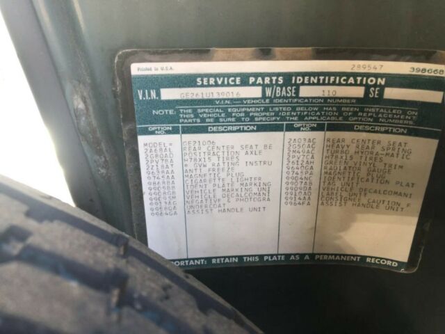 1971 Green Chevrolet G20 Van Standard Passenger Van