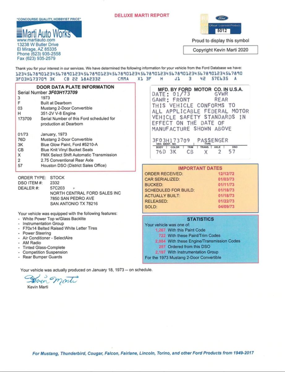 1973 Blue Ford Mustang Convertible