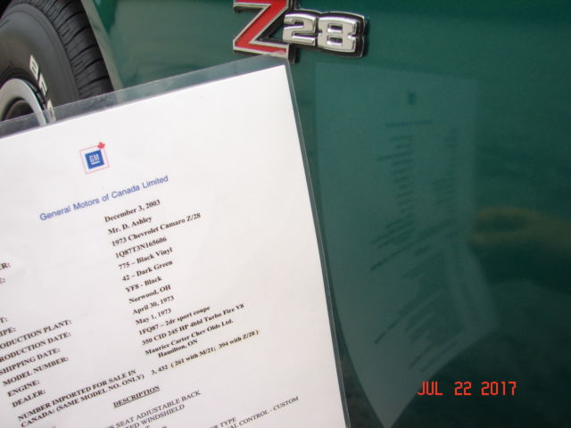 1973 Green Chevrolet Camaro Coupe