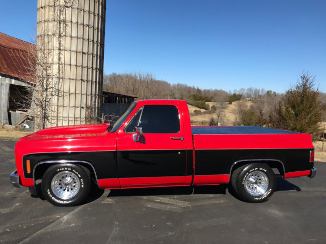 1973 Red with Black Chevrolet C-10 Standard Cab Pickup