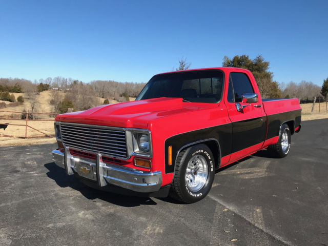 1973 Red with Black Chevrolet C-10 Standard Cab Pickup