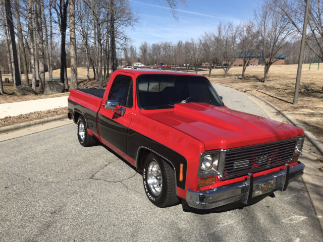 1973 Red with Black Chevrolet C-10 Standard Cab Pickup