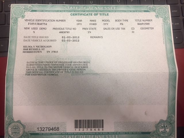 1973 Green Ford F-100 Standard Cab Pickup