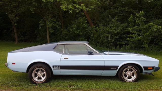 1973 Lite blue with dark blue Ford Mustang Fastback