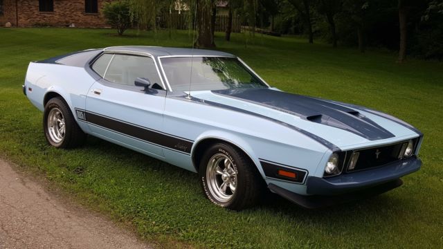 1973 Lite blue with dark blue Ford Mustang Fastback