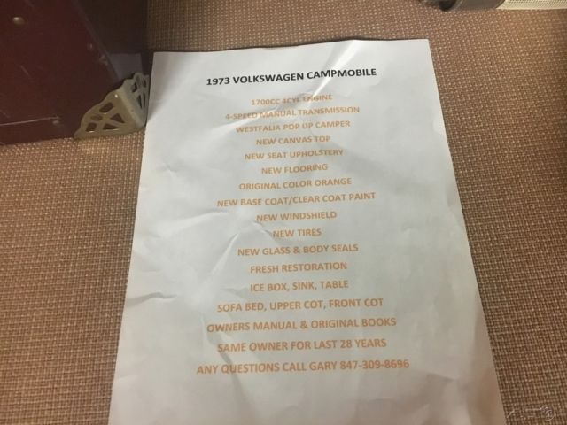 1973 Orange Volkswagen Campmobile