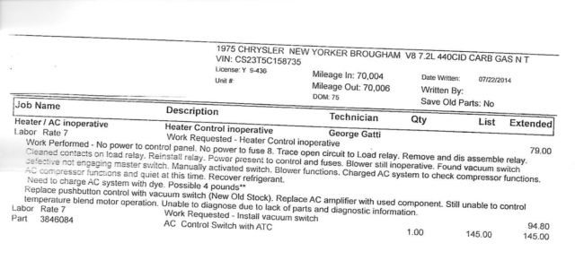 1975 Gold Chrysler New Yorker Coupe