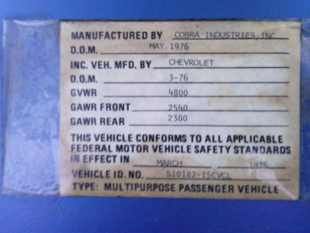 1976 Blue Chevrolet G20 Van shorty van