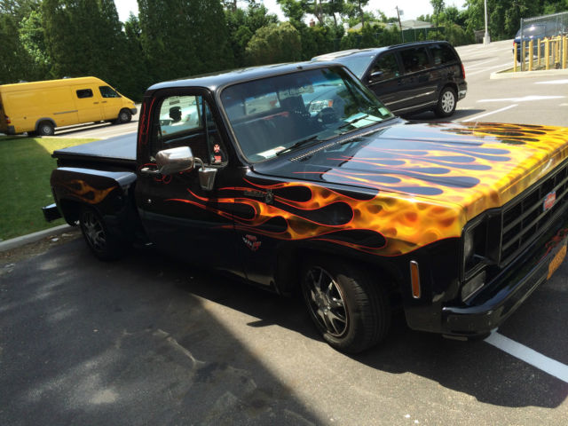 1977 black with flames Chevrolet C-10 side step
