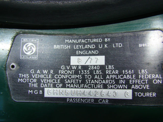 1977 GREEN MG MGB Convertible