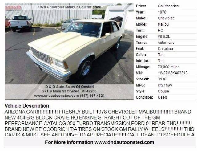 1978 Tan Chevrolet Malibu Coupe