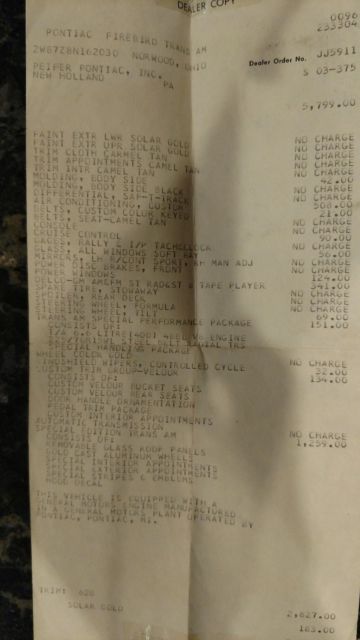 1978 Gold Pontiac Trans Am Coupe