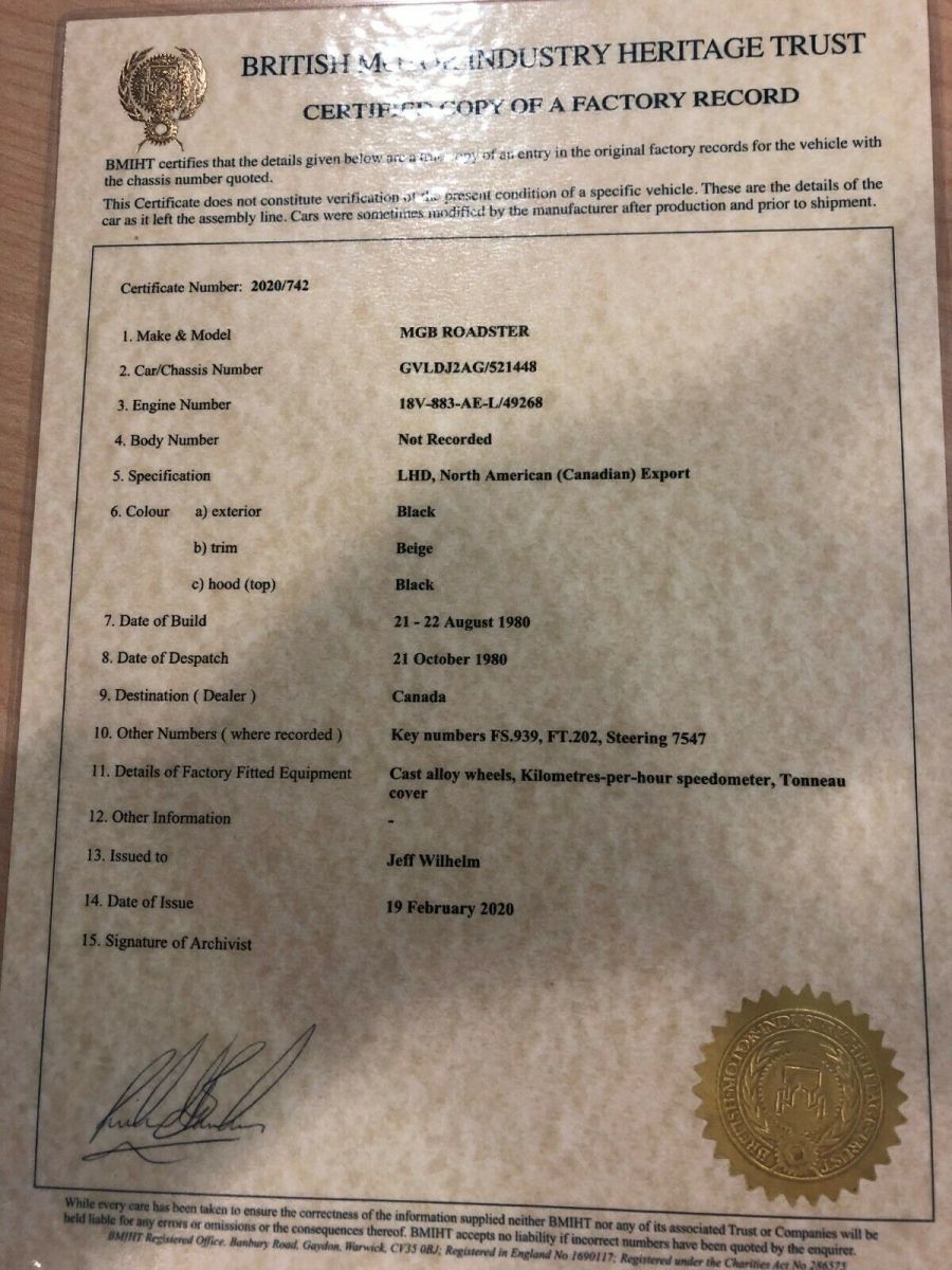 1980 Black MG MGB Convertible