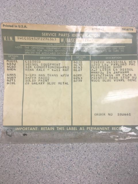 1985 Blue Chevrolet S-10 Regular Cab