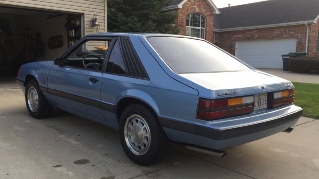 1985 Blue Ford Mustang Hatchback