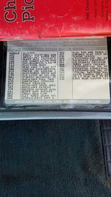 1986 Blue Chevrolet C/K Pickup 2500 Regular Cab LWB 3/4 Ton Pickup 